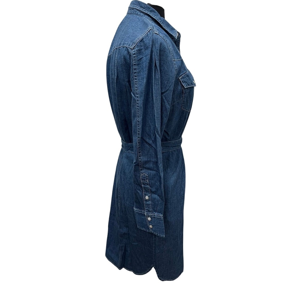J.Crew Womens Denim Western Shirt Dress Blue Snap Front Belted Midi Size 6 - Picture 2 of 8